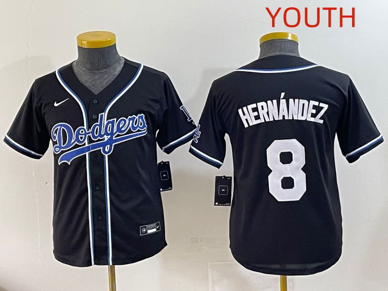 Youth 2025 Los Angeles Dodgers 8 Hernandez Black Three generations Fashion Nike MLB Jersey style 1